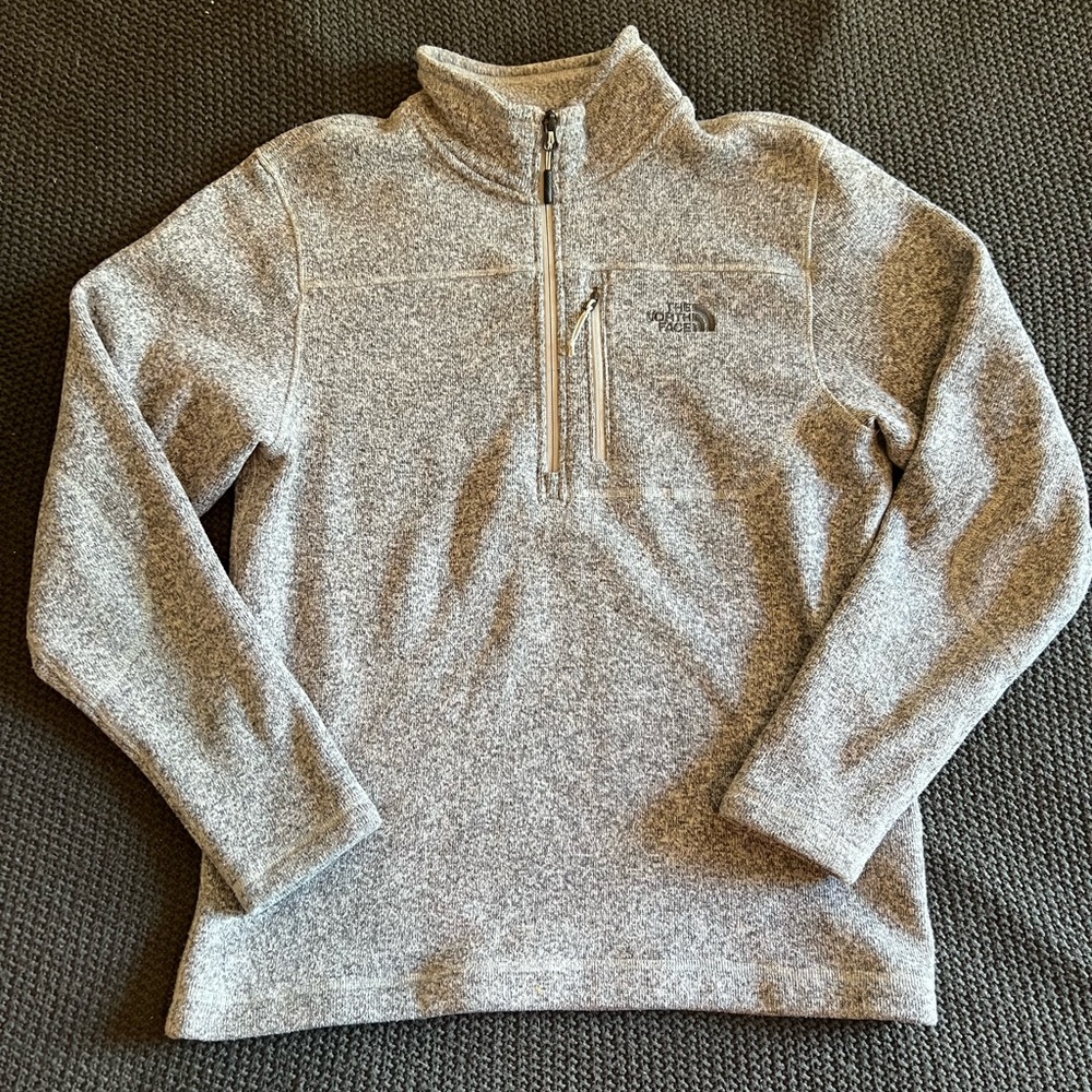 North Face fleece, quarter zip, grey speckled, size large